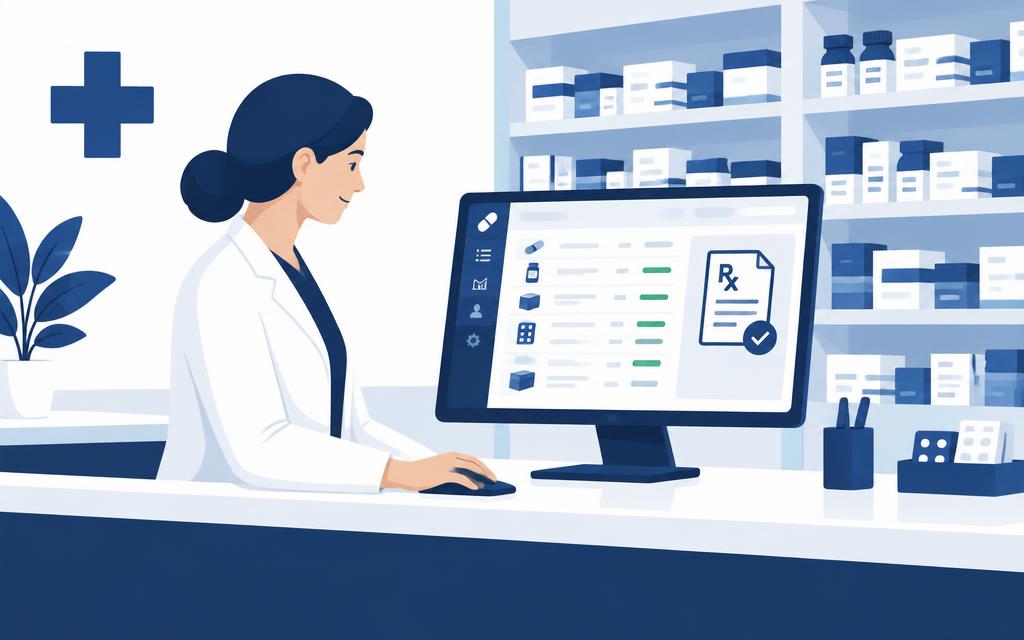 Navy pharmacy counter with medication dashboard representing codePHARM